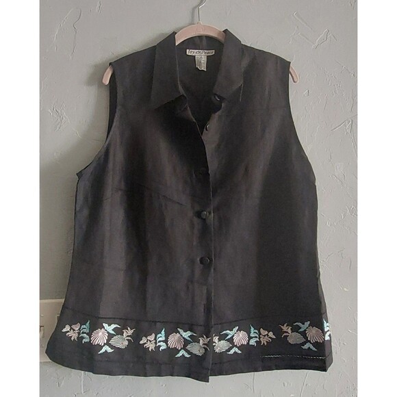 JOY Y PEACE  Set Pant & Blouse, Linen,Rayón, Black Color, Embroidery, Women's 2X - Picture 5 of 16